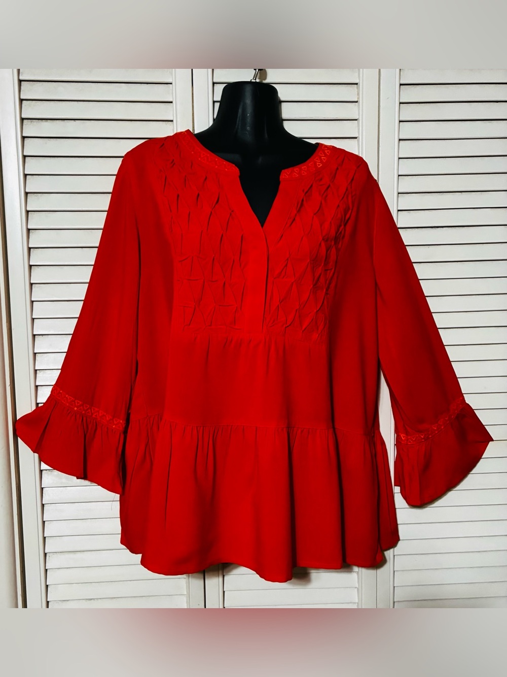 John Mark vivid orange Smocked Peasant Tunic Top